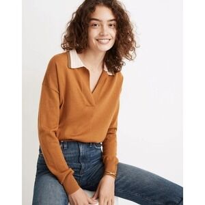 Madewell Women's V-Neck Sweater in Rust and Cream